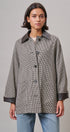 Houndstooth Oversized Button-Down Jacket with Leather Trim in Ivory Brown - Women's Jackets & Blazers | Urban Daizy