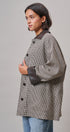 Houndstooth Oversized Button-Down Jacket with Leather Trim in Ivory Brown - Women's Jackets & Blazers | Urban Daizy