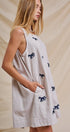 Embroidered Pony Cotton Linen Sleeveless Romper in Blue - Women's Jumpsuits & Rompers | Urban Daizy