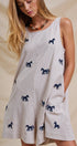 Embroidered Pony Cotton Linen Sleeveless Romper in Blue - Women's Jumpsuits & Rompers | Urban Daizy