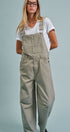Wide-Leg Utility Denim Overalls with Adjustable Straps in Olive - Women's Jumpsuits & Rompers | Urban Daizy