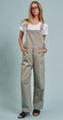 Wide-Leg Utility Denim Overalls with Adjustable Straps in Olive - Women's Jumpsuits & Rompers | Urban Daizy
