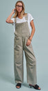 Wide-Leg Utility Denim Overalls with Adjustable Straps in Olive - Women's Jumpsuits & Rompers | Urban Daizy
