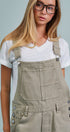 Wide-Leg Utility Denim Overalls with Adjustable Straps in Olive - Women's Jumpsuits & Rompers | Urban Daizy