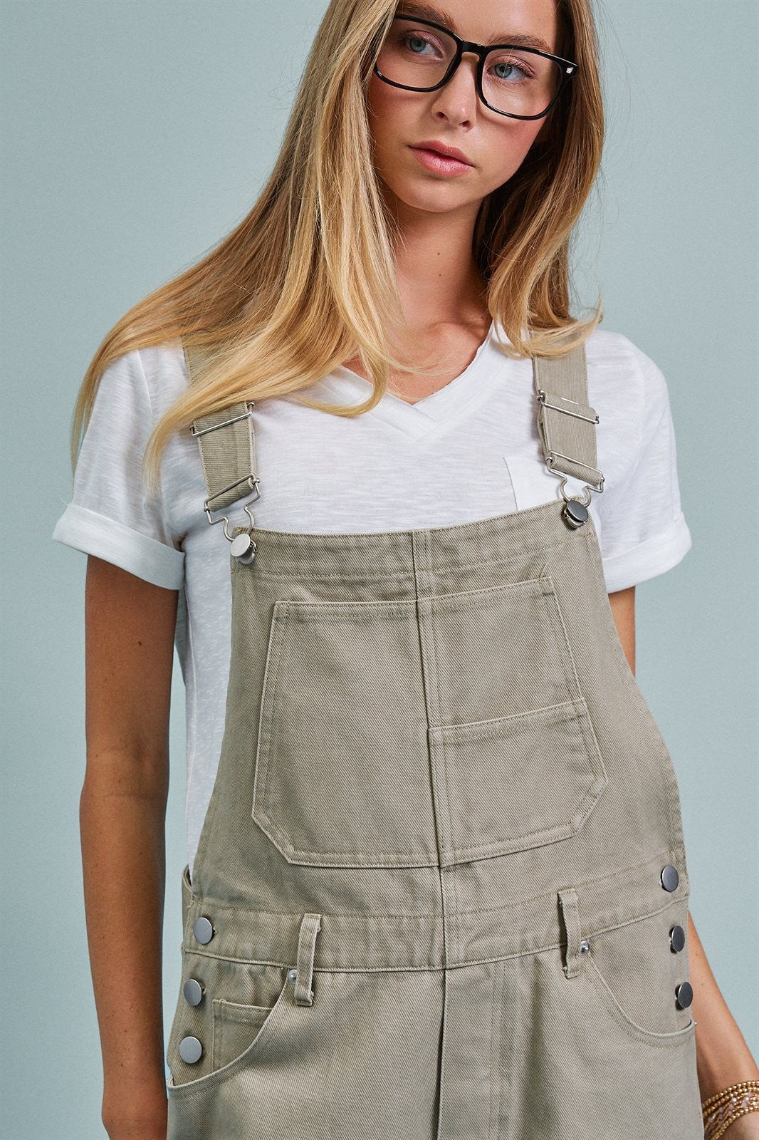 Wide-Leg Utility Denim Overalls with Adjustable Straps in Olive - Women's Jumpsuits & Rompers | Urban Daizy