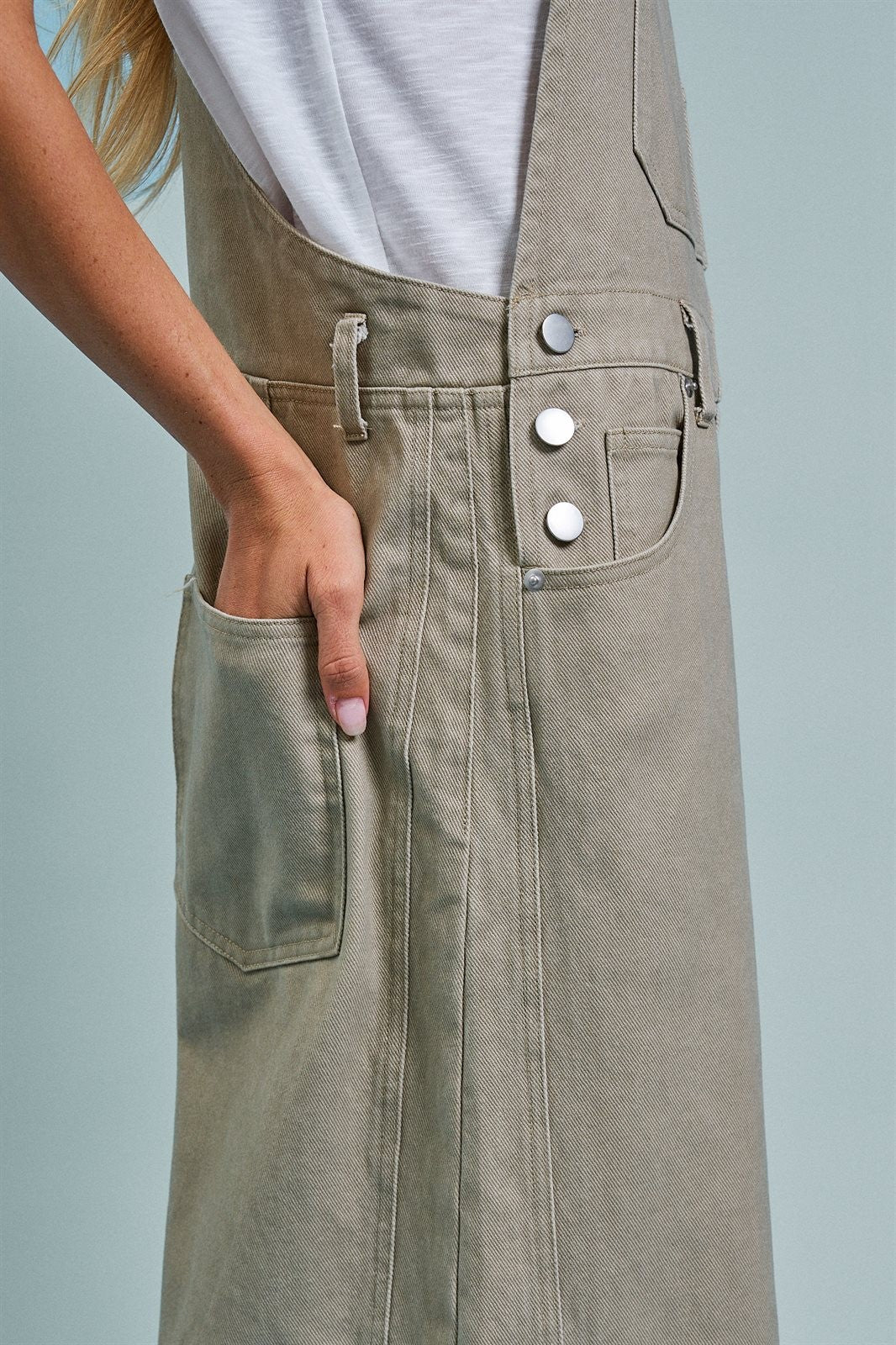 Wide-Leg Utility Denim Overalls with Adjustable Straps in Olive - Women's Jumpsuits & Rompers | Urban Daizy