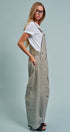 Wide-Leg Utility Denim Overalls with Adjustable Straps in Olive - Women's Jumpsuits & Rompers | Urban Daizy
