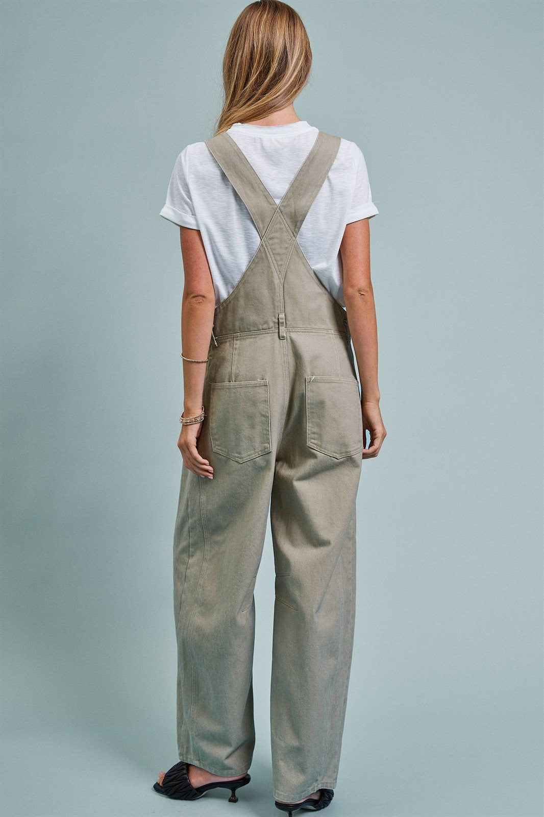 Wide-Leg Utility Denim Overalls with Adjustable Straps in Olive - Women's Jumpsuits & Rompers | Urban Daizy