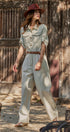 Cotton Utility Jumpsuit with Braided Belt in Khaki - Women's Jumpsuits | Urban Daizy