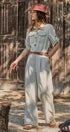 Cotton Utility Jumpsuit with Braided Belt in Khaki - Women's Jumpsuits | Urban Daizy