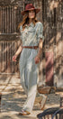 Cotton Utility Jumpsuit with Braided Belt in Khaki - Women's Jumpsuits | Urban Daizy