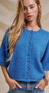 Cropped Knit Button-Front Cardigan Dropped Shoulder in Blue - Women's Fashion | Urban Daizy