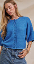 Cropped Knit Button-Front Cardigan Dropped Shoulder in Blue - Women's Fashion | Urban Daizy