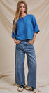 Cropped Knit Button-Front Cardigan Dropped Shoulder in Blue - Women's Fashion | Urban Daizy