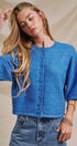 Cropped Knit Button-Front Cardigan Dropped Shoulder in Blue - Women's Fashion | Urban Daizy