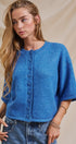 Cropped Knit Button-Front Cardigan Dropped Shoulder in Blue - Women's Fashion | Urban Daizy