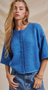 Cropped Knit Button-Front Cardigan Dropped Shoulder in Blue - Women's Fashion | Urban Daizy