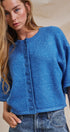Cropped Knit Button-Front Cardigan Dropped Shoulder in Blue - Women's Fashion | Urban Daizy