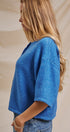 Cropped Knit Button-Front Cardigan Dropped Shoulder in Blue - Women's Fashion | Urban Daizy