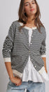 Breton Striped Knit Button Front Cardigan in Black Ivory - Women's Fashion | Urban Daizy