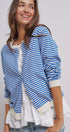 Breton Striped Knit Button Front Cardigan in Blue Ivory - Women's Fashion | Urban Daizy