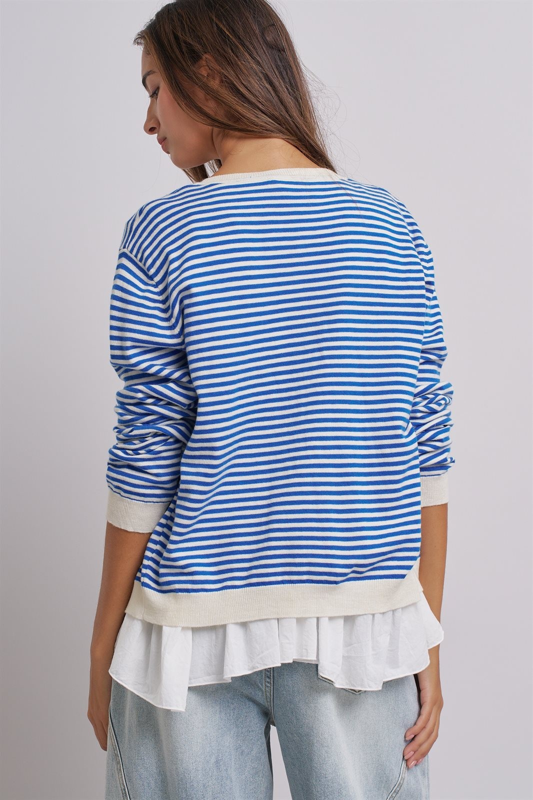 Breton Striped Knit Button Front Cardigan in Blue Ivory - Women's Fashion | Urban Daizy