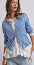 Breton Striped Knit Button Front Cardigan in Blue Ivory - Women's Fashion | Urban Daizy