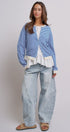 Breton Striped Knit Button Front Cardigan in Blue Ivory - Women's Fashion | Urban Daizy