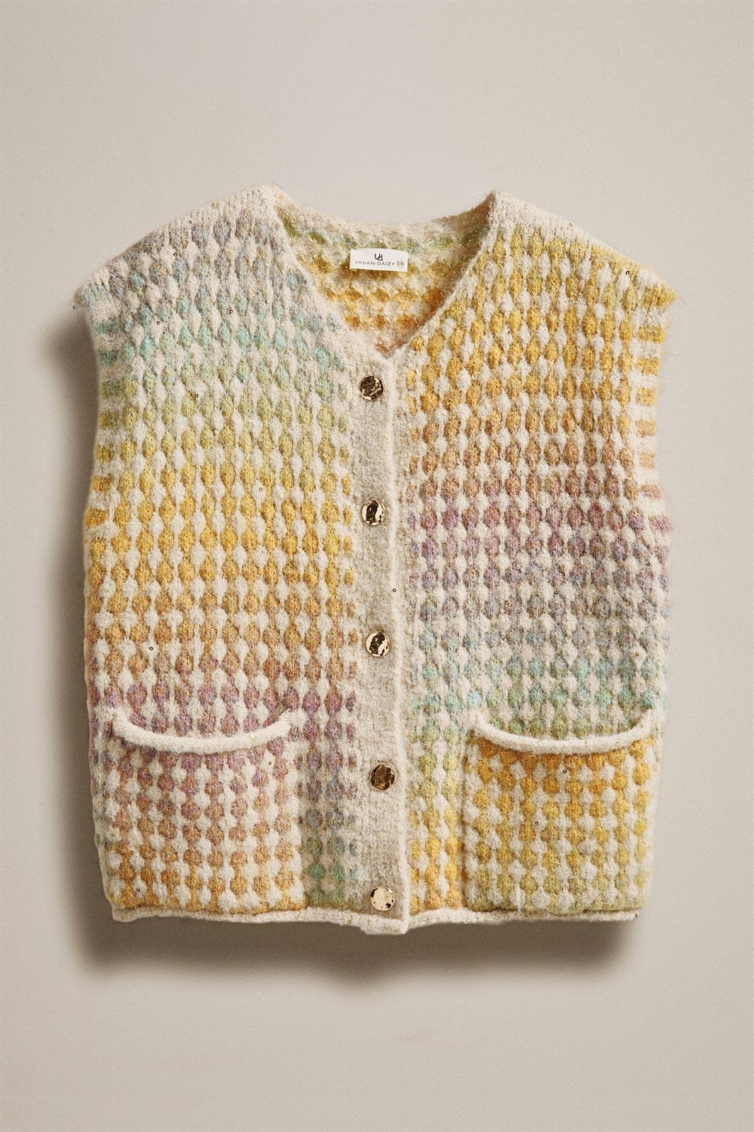 Popcorn Knit Button Front Sweater Vest in Mustard - Women's Fashion | Urban Daizy