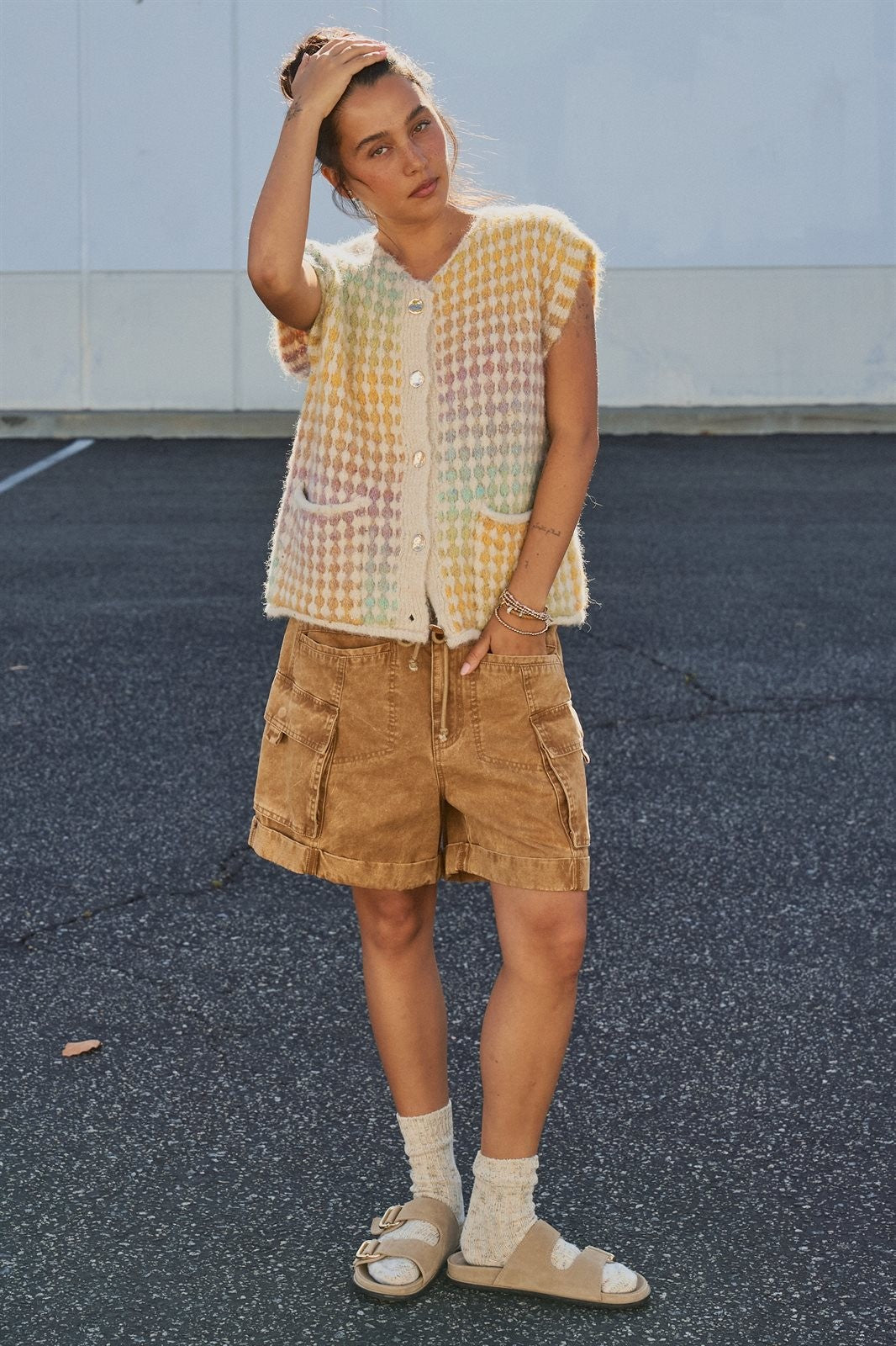 Popcorn Knit Button Front Sweater Vest in Mustard - Women's Fashion | Urban Daizy