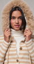 Striped Faux Fur Hood Knit Cardigan with Pom-Pom in Taupe	 - Women's Jackets & Blazers | Urban Daizy