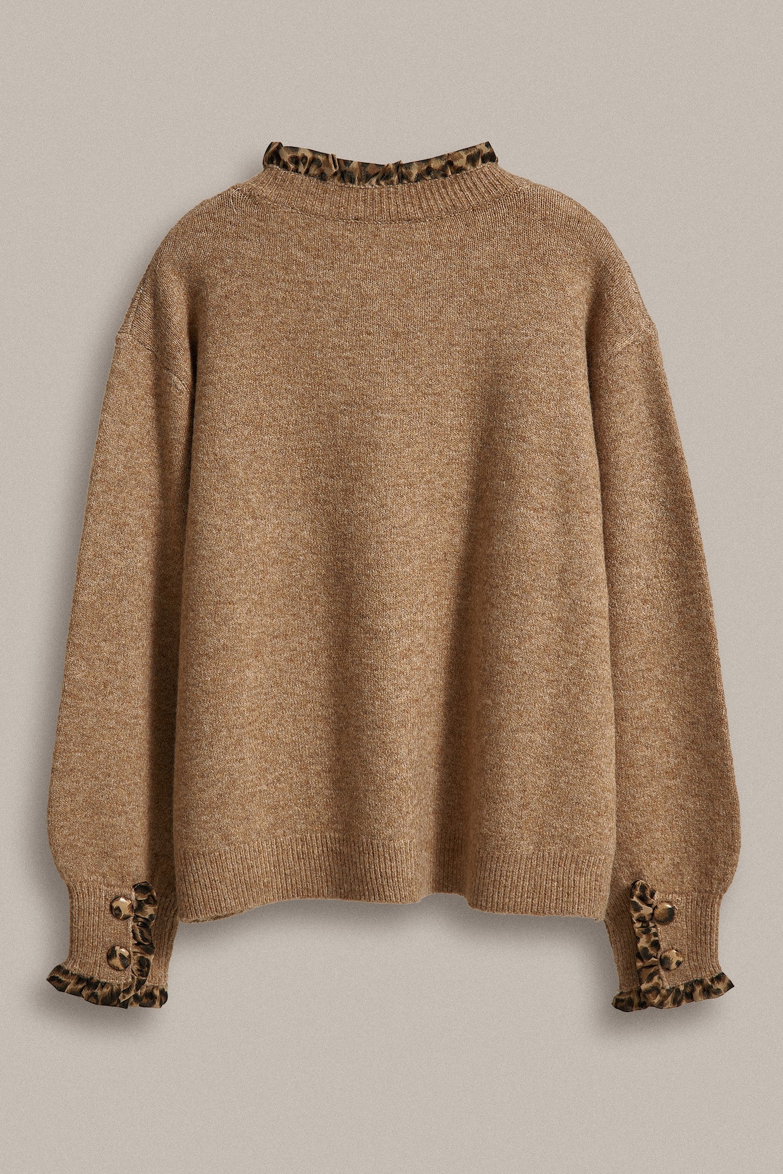 Leopard Trim Knit Button Cardigan in Camel - Women's Fashion | Urban Daizy