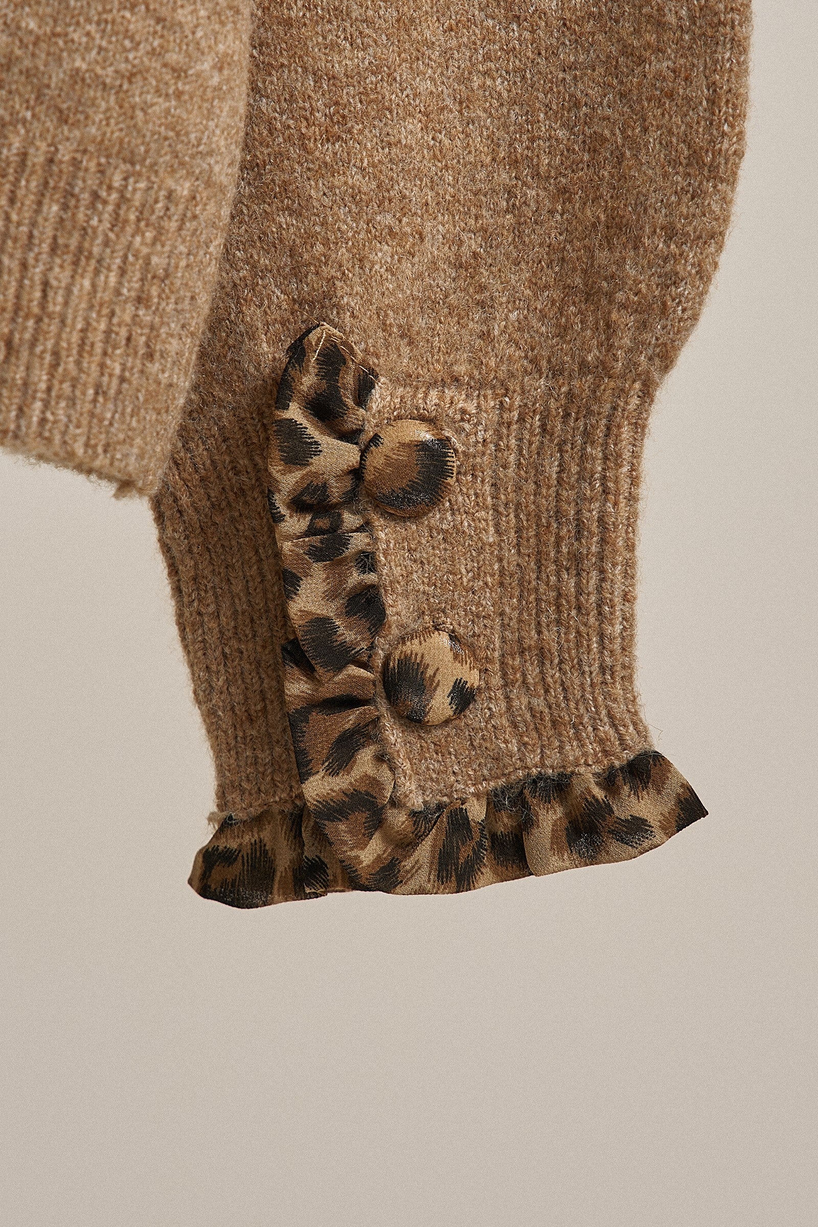 Leopard Trim Knit Button Cardigan in Camel - Women's Fashion | Urban Daizy