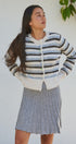 Lace Trim Striped Knit Cardigan With Candy Buttons in Ivory Brown - Women's SWEATERS | Urban Daizy