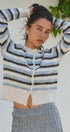 Lace Trim Striped Knit Cardigan With Candy Buttons in Ivory Brown - Women's SWEATERS | Urban Daizy