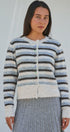 Lace Trim Striped Knit Cardigan With Candy Buttons in Ivory Brown - Women's SWEATERS | Urban Daizy