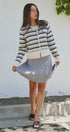 Lace Trim Striped Knit Cardigan With Candy Buttons in Ivory Brown - Women's SWEATERS | Urban Daizy