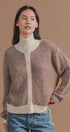 Striped Stand Collar Wool Blend Cardigan in Brown - Women's Fashion | Urban Daizy