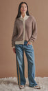 Striped Stand Collar Wool Blend Cardigan in Brown - Women's Fashion | Urban Daizy
