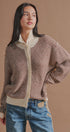 Striped Stand Collar Wool Blend Cardigan in Brown - Women's Fashion | Urban Daizy