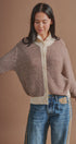 Striped Stand Collar Wool Blend Cardigan in Brown - Women's Fashion | Urban Daizy