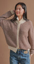 Striped Stand Collar Wool Blend Cardigan in Brown - Women's Fashion | Urban Daizy