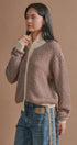 Striped Stand Collar Wool Blend Cardigan in Brown - Women's Fashion | Urban Daizy