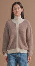 Striped Stand Collar Wool Blend Cardigan in Brown - Women's Fashion | Urban Daizy
