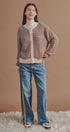 Striped Stand Collar Wool Blend Cardigan in Brown - Women's Fashion | Urban Daizy