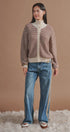 Striped Stand Collar Wool Blend Cardigan in Brown - Women's Fashion | Urban Daizy