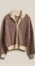 Striped Stand Collar Wool Blend Cardigan in Brown - Women's Fashion | Urban Daizy