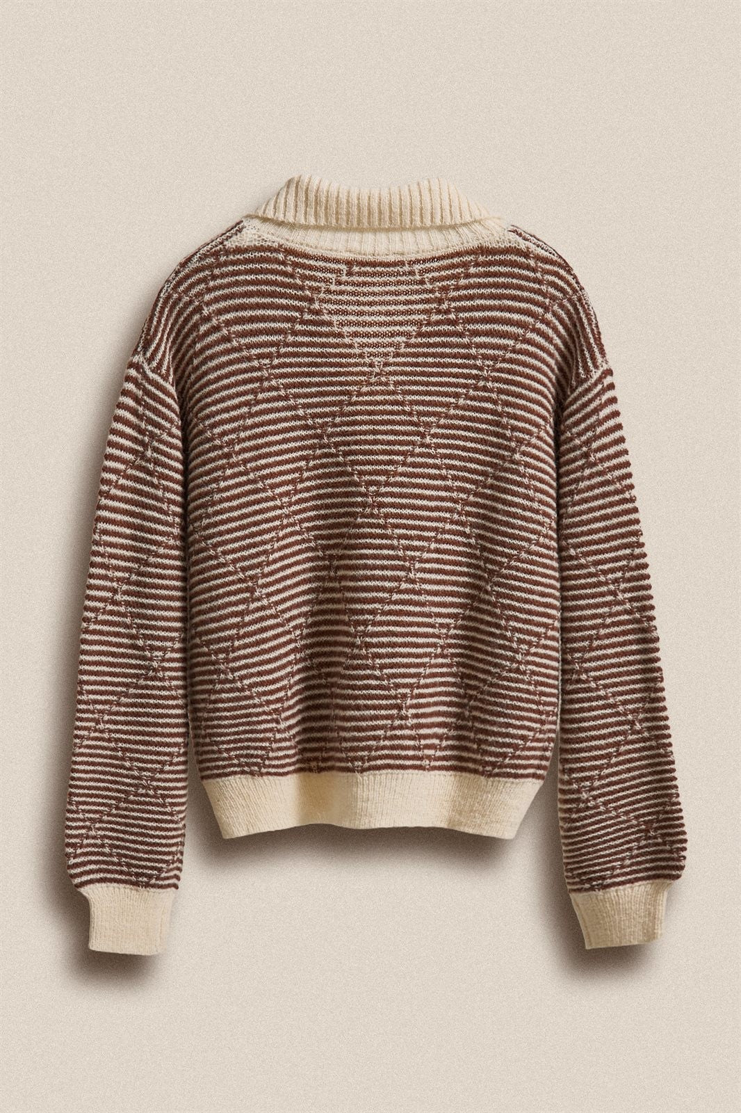 Striped Stand Collar Wool Blend Cardigan in Brown - Women's Fashion | Urban Daizy