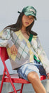 Pastel Argyle V-Neck Cropped Knit Cardigan in Green - Women's Fashion | Urban Daizy