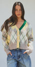 Pastel Argyle V-Neck Cropped Knit Cardigan in Green - Women's Fashion | Urban Daizy